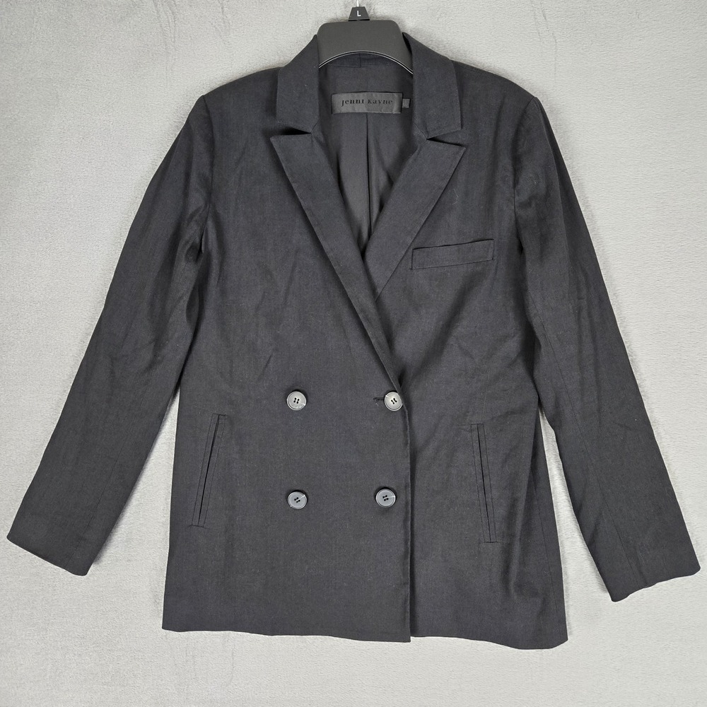 Jenni Kayne Jones Blazer Womens 6 Black Linen Double Breasted Luxury Old Money